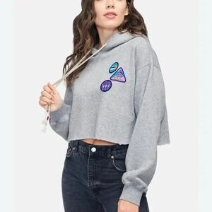 NWT Wildfox Cropped Hoodie Merit‎ Badges Harley Pullover Raw Hem Comfy Size XL